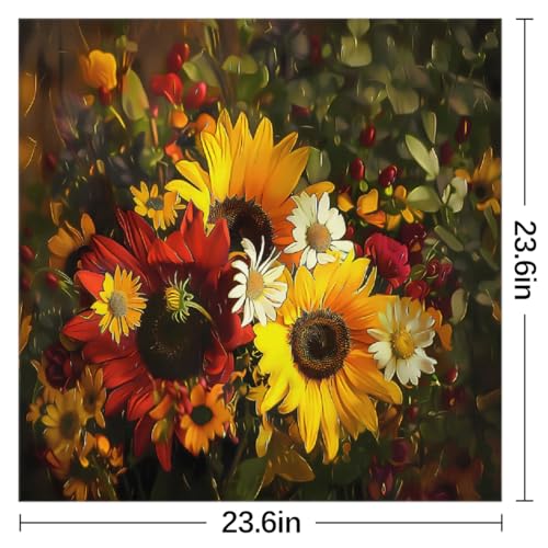 Vintage Sunflower Daisy Floral Square Silk Scarf for Women, 23.6" Lightweight Fashion Scarves Wraps, Silk Like Hair Neck Scarf Headband Bandanas for Ladies2