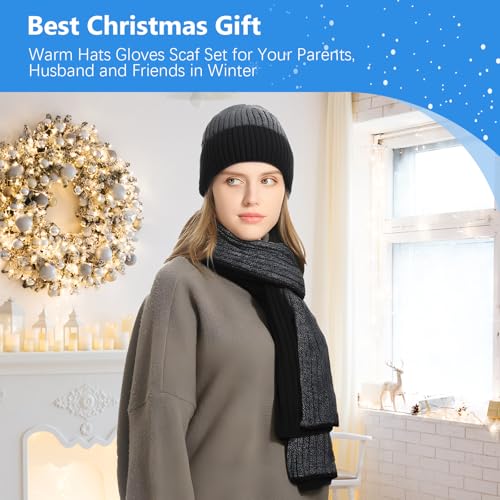 Winter Hats Scarf Gloves for Men Touchscreen Gloves Long Scarf Beanie Hat Set with Warm Fleece Lined 3 Pcs - Image 8