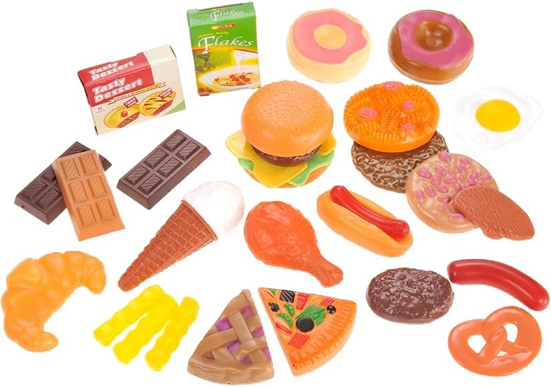 PowerTRC Juego de cocina de 30 piezas de comida rápida y postre de lujo  Accesorios de cocina coloridos para juegos de simulación  Regalo único para