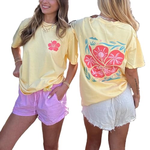 Oversized Graphic T Shirt for Teens Girl Y2K Hawaii Floral Short Sleeve Baggy Tee Top Women Aesthetic Summer Tops