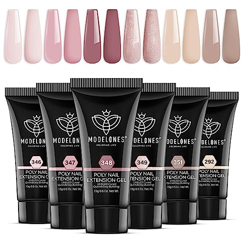 Modelones Polygel para Uñas - 6 Colores Gel de Extensión Acrílico, Esmaltes Semipermanentes, Pintauñas, Kit Completo