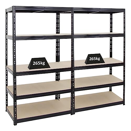 PROREGAL Mega Deal | 2X Schwerlastregal Tiger | HxBxT 180x100x60cm | Fachlast 265kg |Schwarz | Garagenregal, Lagerregal, Steckregal, Kellerregal