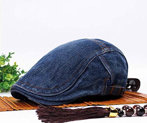 Image of Quanhaigou Unisex Denim Newsboy Hats Flat Ivy Gatsby Cabbie Driving Berets Hat Cotton Dad Cap for Men Women