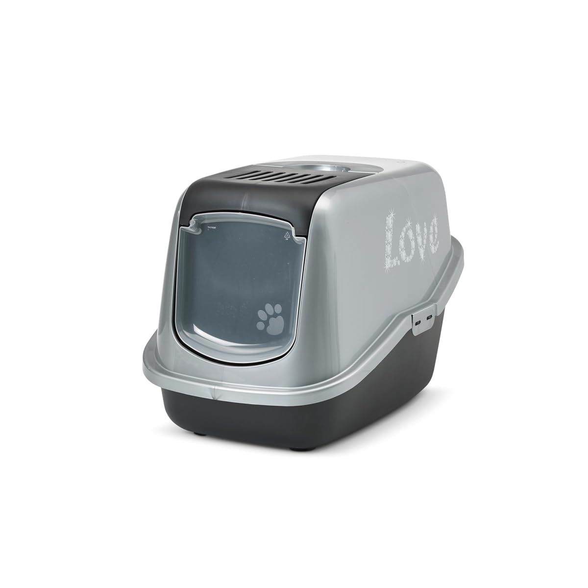 Savic Nestor "Love" Impression Litter Box - Black & Silver With "Love" Design
