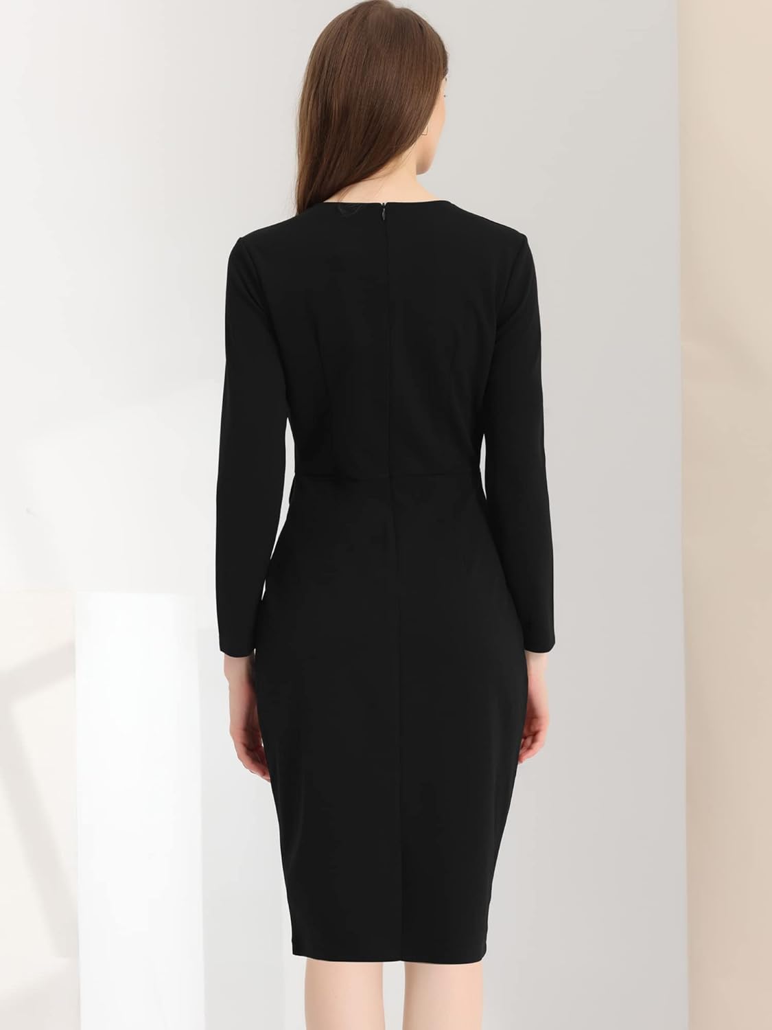 Allegra K Women's Bodycon Dresses Round Neck Long Sleeve Casual Work Outfits Peplum Sheath Dress - Image 6