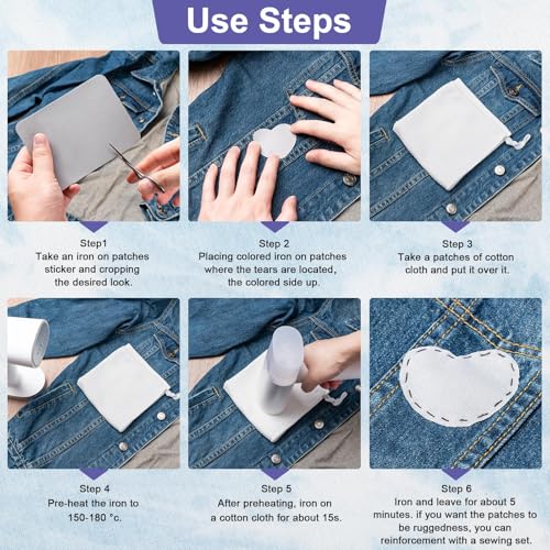 Image of 10 Piece Iron on Patches for Clothes 3.7 X 4.9 Inch Multi-Colored Fabric Repair Kit, 29 Shades Iron on Patches for Jeans, Shirts, Clothes, Pants