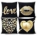 YNester 4pcs Fundas para Cojines de Franela Doradas Decorativas Almohada, Fundas de cojín, Funda de cojín bronceadora para Cama, sofá, Regalo, poliéster Fundas Negra, 45 x 45cm
