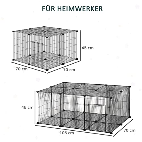Pawhut Small Animal Enclosure For Small Animals, Diy Metal, Multi-Angle Connectors, Non-Slip Mat, Openable, 22 Panels, Black, 105 X 70 X 45 Cm #TOP3