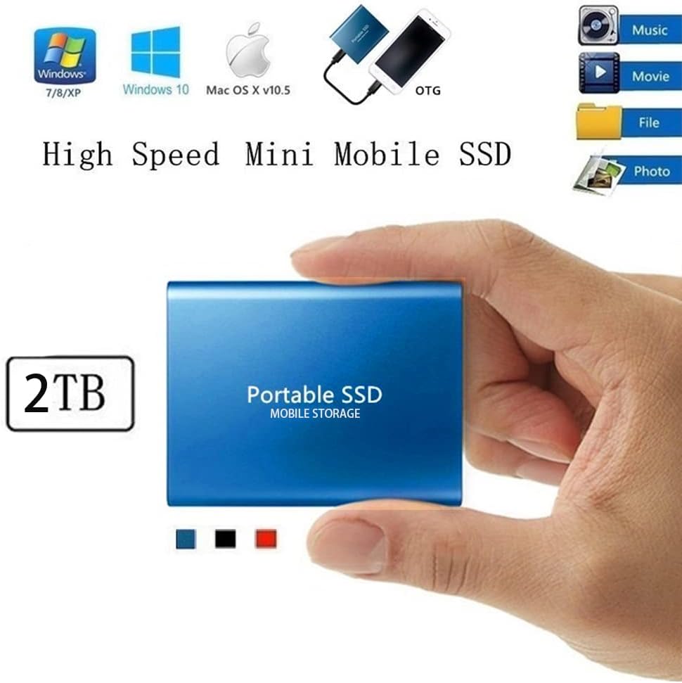 External Hard Drive 2TB Portable SSD Drive USB 3.1 Type-C Mobile Solid State Drive Portable Hard Drive for PC Laptop Mac Data Storage and Transfer (Blue) : Electronics