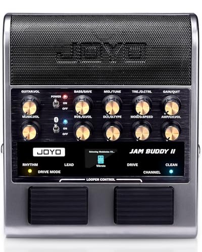 JOYO 10W Electric Guitar Combo Amp Multi-Effects Pedal Portable Amplifier with Footswitch,14 Amp Models,3-Band EQ,36 Drum Patterns & Looper,OTG Recording,Bluetooth for Practice(JAM Buddy II, Gray)