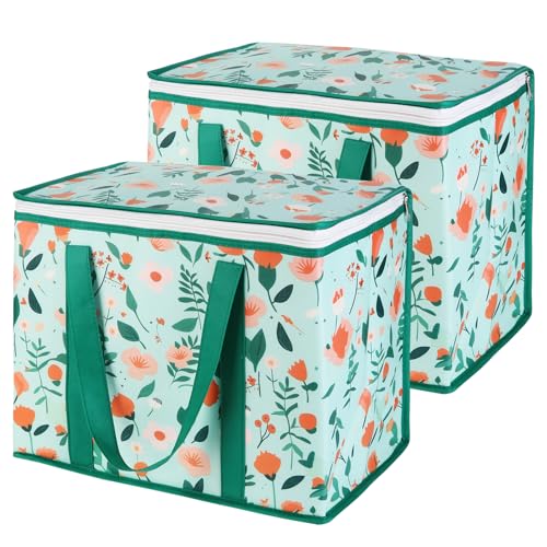 2-Pack Insulated Reusable Grocery Shopping Bags, X-Large Insulated Food/Pizza Delivery Bag for Delivery Drivers, Commercial Food Warmers, Tote Cooler/Thermal Bags for Travel, Picnic