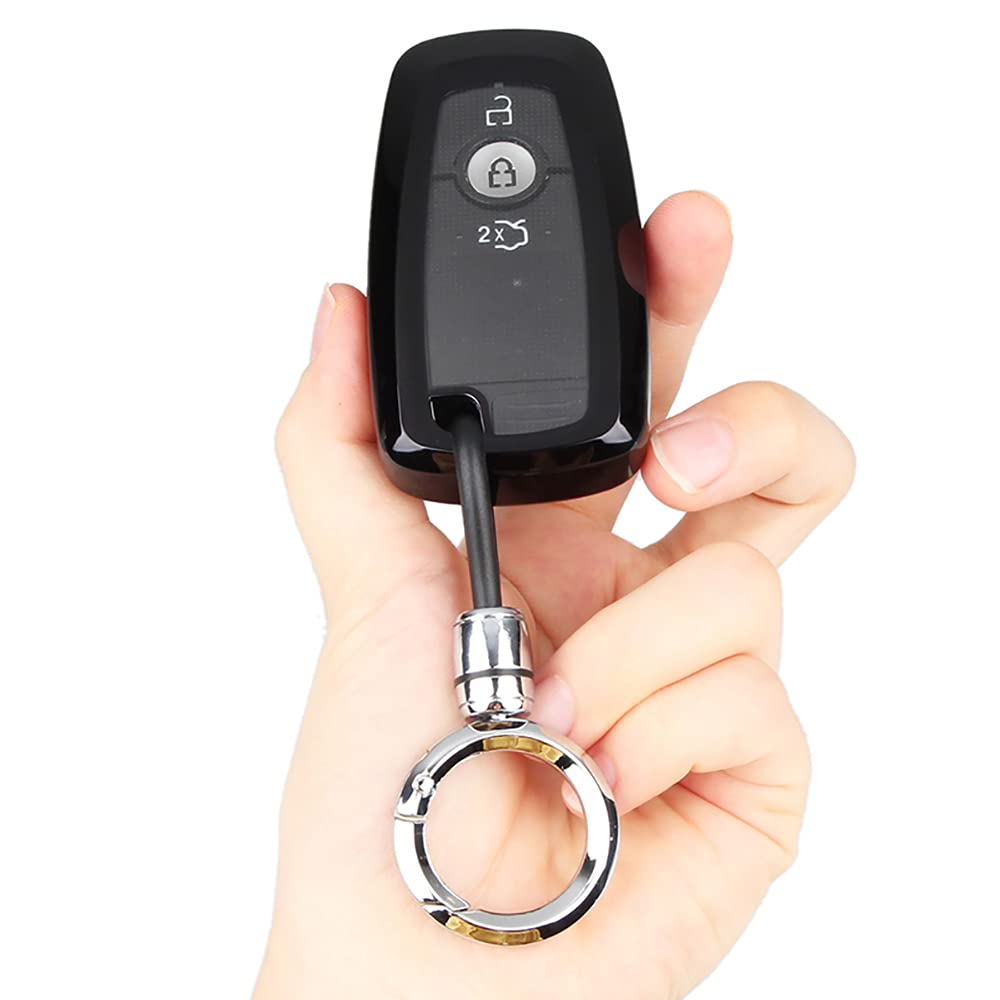 Comdanya Key Fob Cover Case for Ford Escape Explorer Mustang F150 F250 F350 F450 F550 Fusion Edge Expedition Ecosport (Black with keychain)