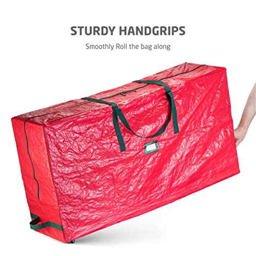 Zober-Rolling-Large-Christmas-Tree-Storage-Bag-Fits-Artificial-Disassembled-Trees-Durable-Handles-Wheels-for-Easy-Carrying-and-Transport-TearWaterproof-Polyethylene-Plastic-Duffle-Bag-75-Ft-Red