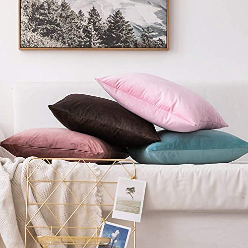 Image of Khooti Velvet 200 TC Cushion Cover Pack Of 1-16 inchX20 inch /41X51 Cm-Baby Pink-Soft Pillow Covers Cushion Case For Sofa Bedroom Living room Chair Car