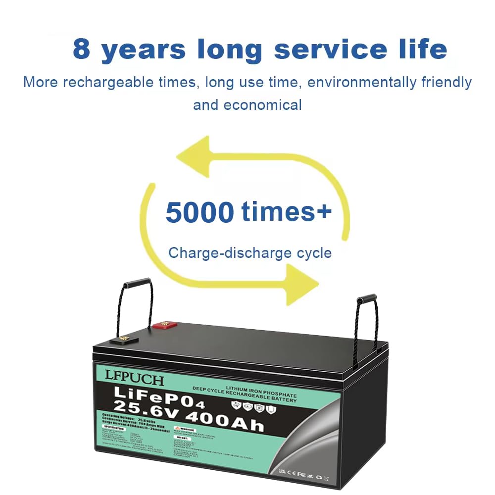 Batterie a lunga durata,Batteria Lifepo4 da 24 V (25,6 V) e 400 Ah, batteria al litio ferro fosfato a ciclo profondo da 5000 cicli, Utilizzato nei sistemi di accumulo energetico.