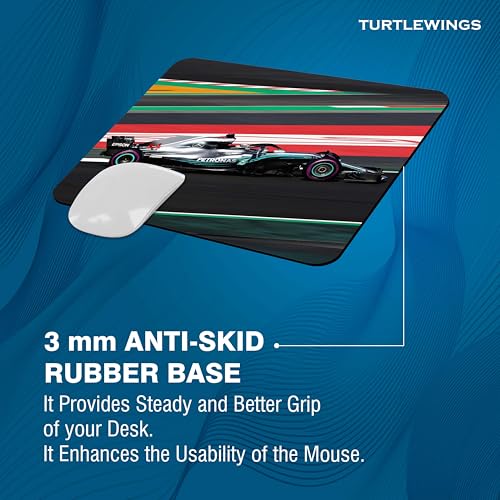 Image of TURTLEWINGS | Mousepad | Formula One F1 Race Car on Track Mousepad - 22x18 cm, 3mm Thick | Dynamic Print Non-Slip Rubber Base | Office, Study & Gaming Use | Premium Smooth Surface (f1 Track Car)