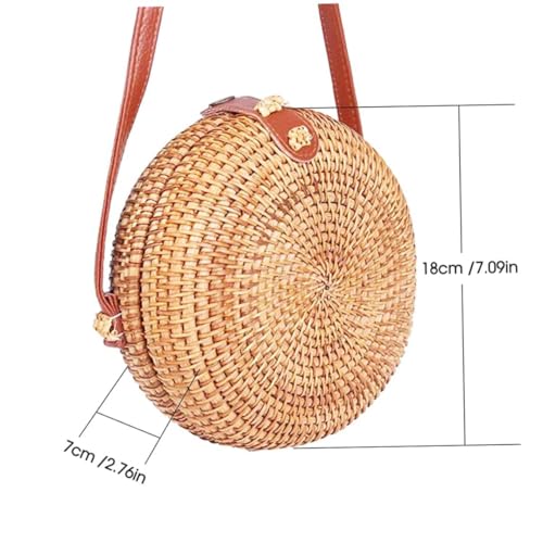 Bolso bandolera redondo de paja para mujer con correa ajustable miniatura 4