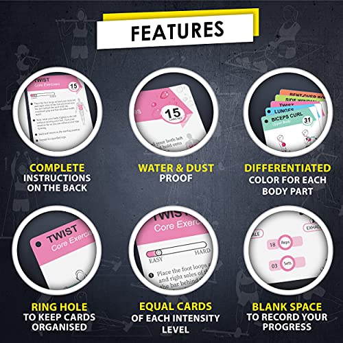 Flexies Pilates Bar Workout Cards - 58 Exercise Cards With Pilates Stick Work Out Postures, Instructions & Breathing Tips | Free Ring & Dry-Erase Marker To Create Your Customize Workout Planner Chart #TOP2