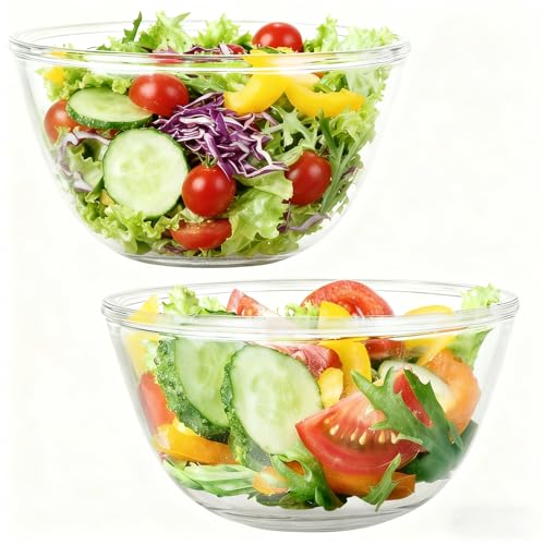LOPYXBR 2PCS Glass Mixing Bowl for Baking 800ML Glass Salad Bowl, Clear Glasses Bowls for Cooking, Kitchen, Pyrex Bowls for Oven, Microwave, Dishwasher Safe