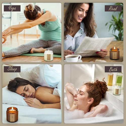 Scented Candles Gifts Set, Vintage Retro Stlye Hand Poured Natural Soy Wax Apothecary Amber Jar Candles Perfect Women & Men Gifts with Essential Oils for Aromatherapy Relaxation, 4Pack - Image 7