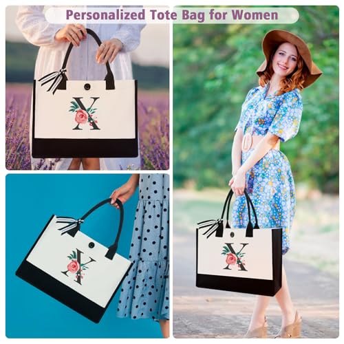 Image of Initial Canvas Tote Bag, Monogrammed Tote Bags Suitable for Mother's Day Wedding Beach