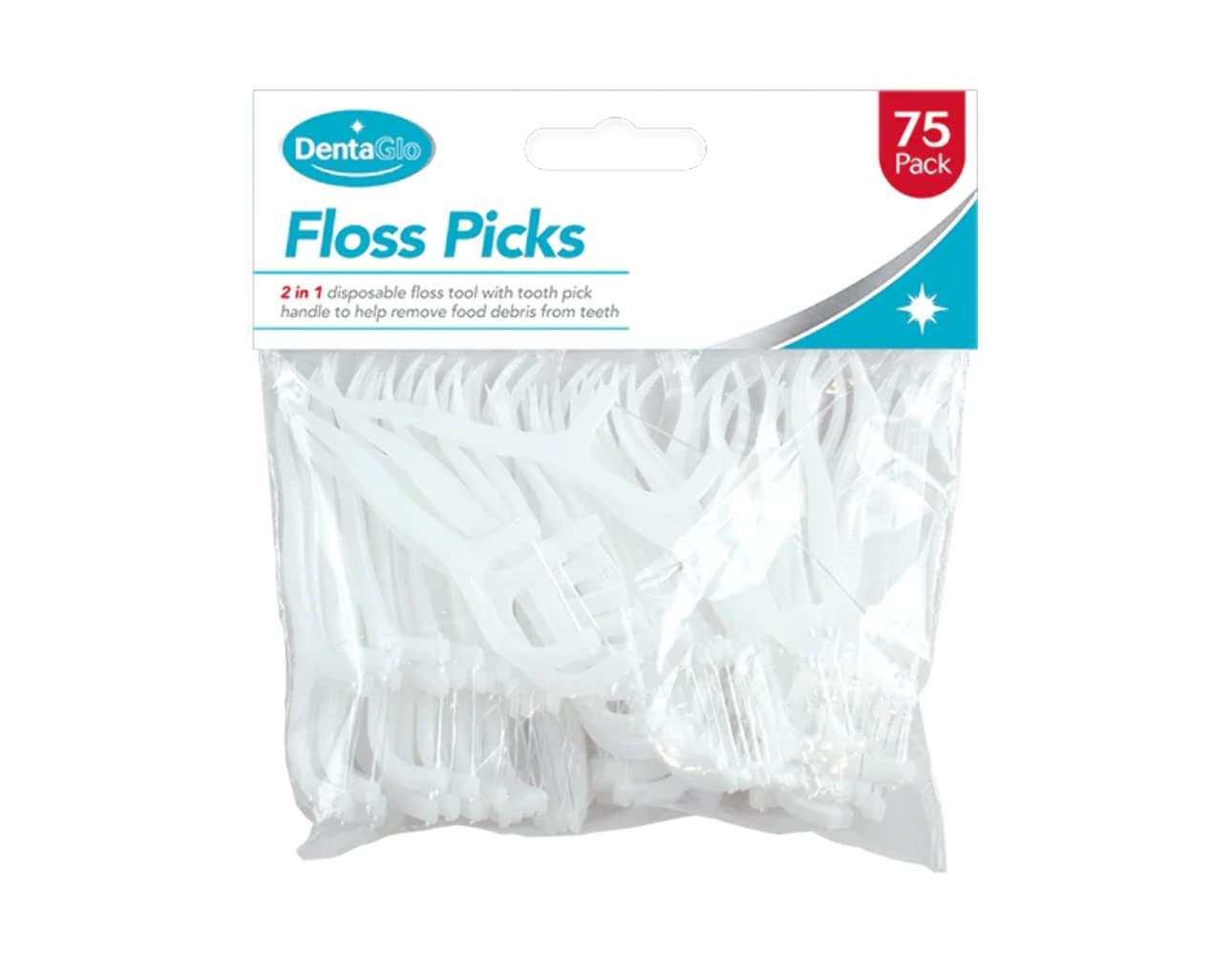 White Polystyrene Dental Floss Toothpicks, Pack of 75 - Disposable, 2-in-1 Action, Removes Food Debris from Teeth