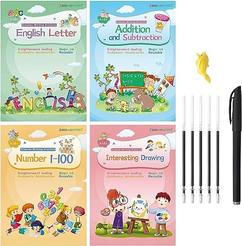 Magic Ink Copybooks for Kids Reusable Handwriting Workbooks for Preschools Grooves Template Design and Handwriting Aid Practice for Kids The Print Writing (4 Books with Pens) 3 51trLMuCUbL. AC