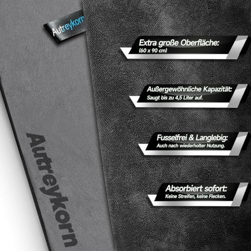 Autreykorn Trockentuch Auto Mikrofaser Ultra Absorbierende 90x60 cm Mikrofasertuch 700GSM Schnelltrocknend, Fusselfrei Streifenfrei für Autopflege, Glas, Lack