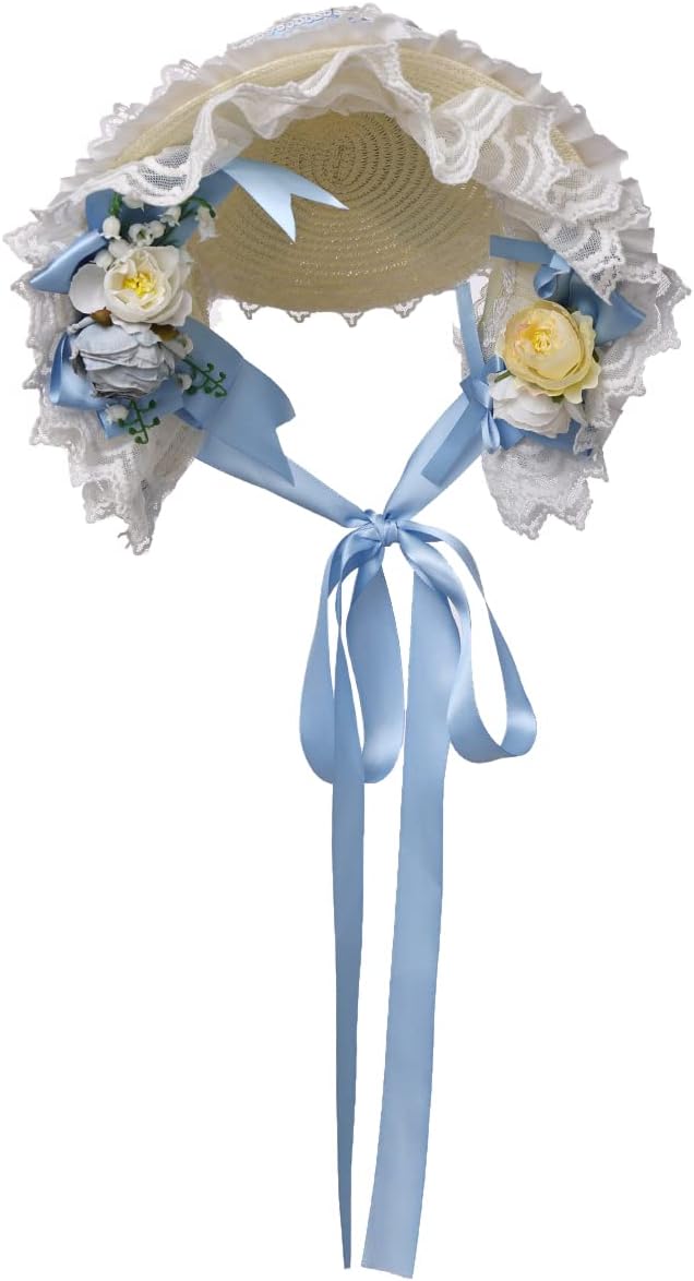 COSDREAMER Girls Women Victorian Bonnets Lace Flowers Tea Party Hats