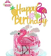 Flamingo Pineapple Cake Topper Tropical Hawaiian Luau Themed Party Supplies Marwey Happy Birthday...