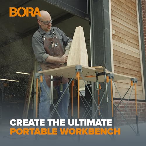 Image of BORA Centipede Workbench Table Top For Bora Centipede Work Stand Saw Horses - 24 inch x 48 inch - Includes Wood Top with 20mm Dog Holes + 6 Quick-Twist Lock Handles for Portable Work Bench, CK22TM Brown