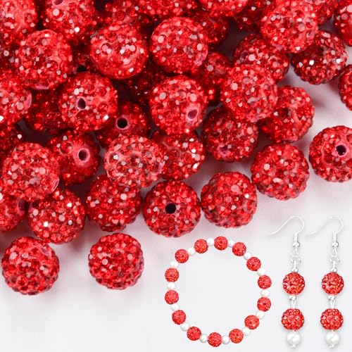 180pcs 10mm Rhinestone Clay Beads for Jewelry Making, Red Crystal Round Disco Ball AAA+ Grade Beads Bulk, Sparkly Diamond Bling Baseball Beads for Necklace Bracelet Earring DIY Supplies by Abitoncc - Used condition - US$13.37