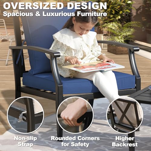 Image of 4-Piece Patio Furniture Set, Wider Outdoor Metal Seating Sofa with High Back & Loveseat, Coffee Table, All Weather Metal Conversation Set for Backyard, Poolside, Deck-Navy