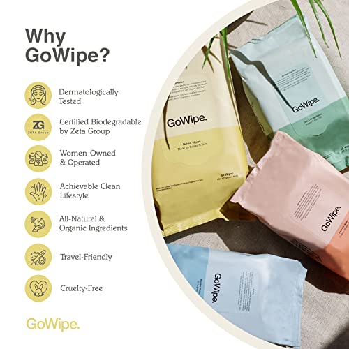 Organic Baby Wipes - With 100% Plant Based Fibers, Organic Aloe Vera, & New Zealand Purified Water - Vegan & Unscented Baby Cleaning Wipes For Mommies, Babies, & Sensitive Skin - Gowipe, 64 Sheets #TOP5