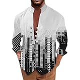 Generisch Bügelfreie Hemden, Herren Langarm Button-Down Stehkragen Freizeithemden Casual Regular Fit Sommerhemd Shirt Strand Outfit Flanellhemd Rot Bügelfrei Weiße (XL, Black)