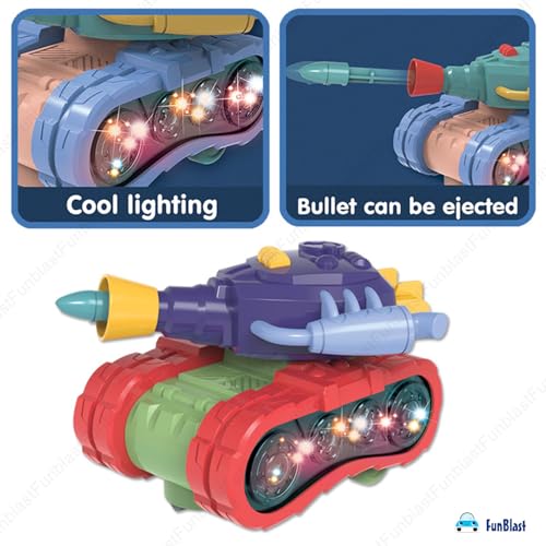 Image of FunBlast Missile Launcher Toy - Electric Missile Launcher Tank Toy with 360 Degree Rotating Universal Wheel, Flashing Lights & Sound Toys Vehicles for 3+ Year Old Kids, Boys