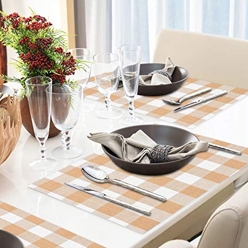 Senneny Placemats Buffalo Check for Dining Table Set of 6 Reversible Burlap & Cotton Placemats Buffalo Plaid Brown/White Rustic Farmhouse Placemats for Kitching Dining Table Home Decoration
