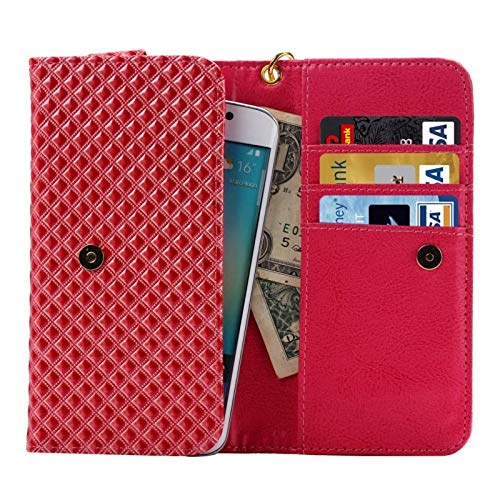 DFV mobile - Cover Premium Case with Design Grid Texture with Card Slots & Lanyard Compatible avec LG Optimus G E973, E970 - Pink