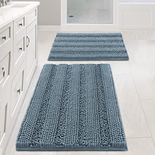 2 Piece Bathroom Set Extra Thick Chenille Striped Pattern Bath Rugs for Bathroom Non Slip Soft Plush Shaggy Bath Mats for Bathroom Floor(Stone Blue, 32 x 20 Plus 24 x 17 - Inches) 2 Piece Bathroom Set Extra Thick Chenille Striped Pattern Bath Rugs for Bathroom Non Slip Soft Plush Shaggy Bath Mats for Bathroom Floor(Stone Blue, 32 x 20 Plus 24 x 17 - Inches)