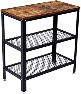 ALPIKA 3-Tier Retro Side Table, Console Table with Storage Rack, Narrow Nightstand for Small Spaces, Mesh Shelf for Living Room, Bedroom, Entryway, Kitchen Storage Table,Easy Assembly, Rustic Brown