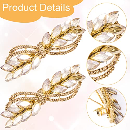Hinzic 2Pcs Gold Rhinestone Hair Barrettes Sparkly Crystal Hair Clips Bridal Hair Barrettes Decorative Wedding Hair Accessories For Women Girls Bride #TOP5