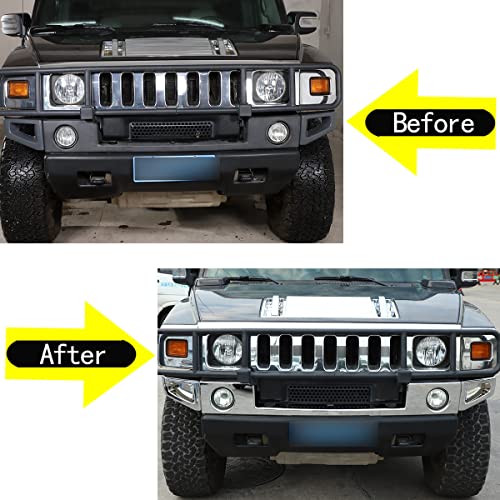 Fgtagtal Front Bumper Corner Bezels Cover And Front Bumper Lower Trim Sets Compatible With Hummer H2 2003-2009, 5 Pieces Front Bumper Protection Trim Cover Kit (Set Kit-Bright Silver, 5Pcs) #TOP5