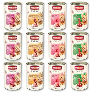 animonda Carny Katzen Nassfutter, Sorten Mix "Kräftige Variation" (12 x 400g), getreidefreies Katzennassfutter ohne Zucker für ausgewachsene Katzen mit frischen fleischigen Zutaten
