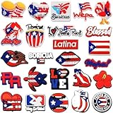 GUWADA 26Pcs Puerto Rico Charms for Shoe Bubble Slides Sandals Clogs, Puerto Rican Boricua Shoes Decorations for Women Men Adult Girls, Red Shoes Charms