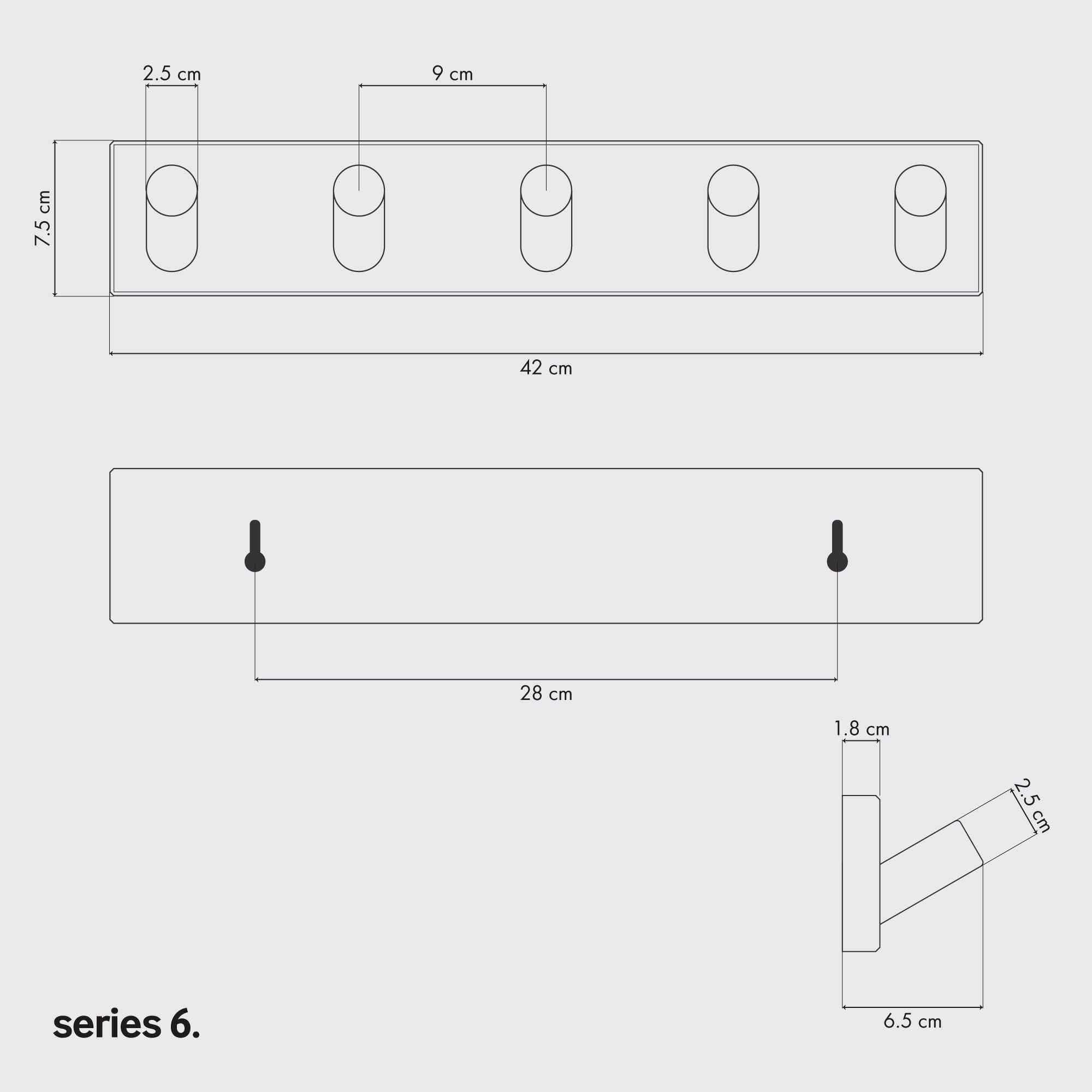 LARHN White Coat Hooks Wall Mounted Coat Rack with 5 XL Hooks (2-Pack), 42cm - All Fixings Included for Quick & Easy Installation - Image 3