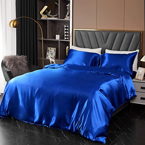 Yourose Satin Duvet Cover Set Queen Size,Luxury Silky Super Soft Bedding Sets With Zipper Closure-Resistant Wrinkle Free (Queen,Royal Blue,1 Duvet Cover +2 Pillowcase) #TOP1