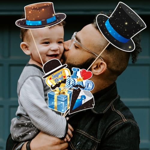 Image of Happy Father's Day Decorations Banner and Photo Props Set, 30 PCS Fathers Day Decor Set DIY Funny Party Supplies Favors Accessories for Home Wall Fireplace Mantel Photography