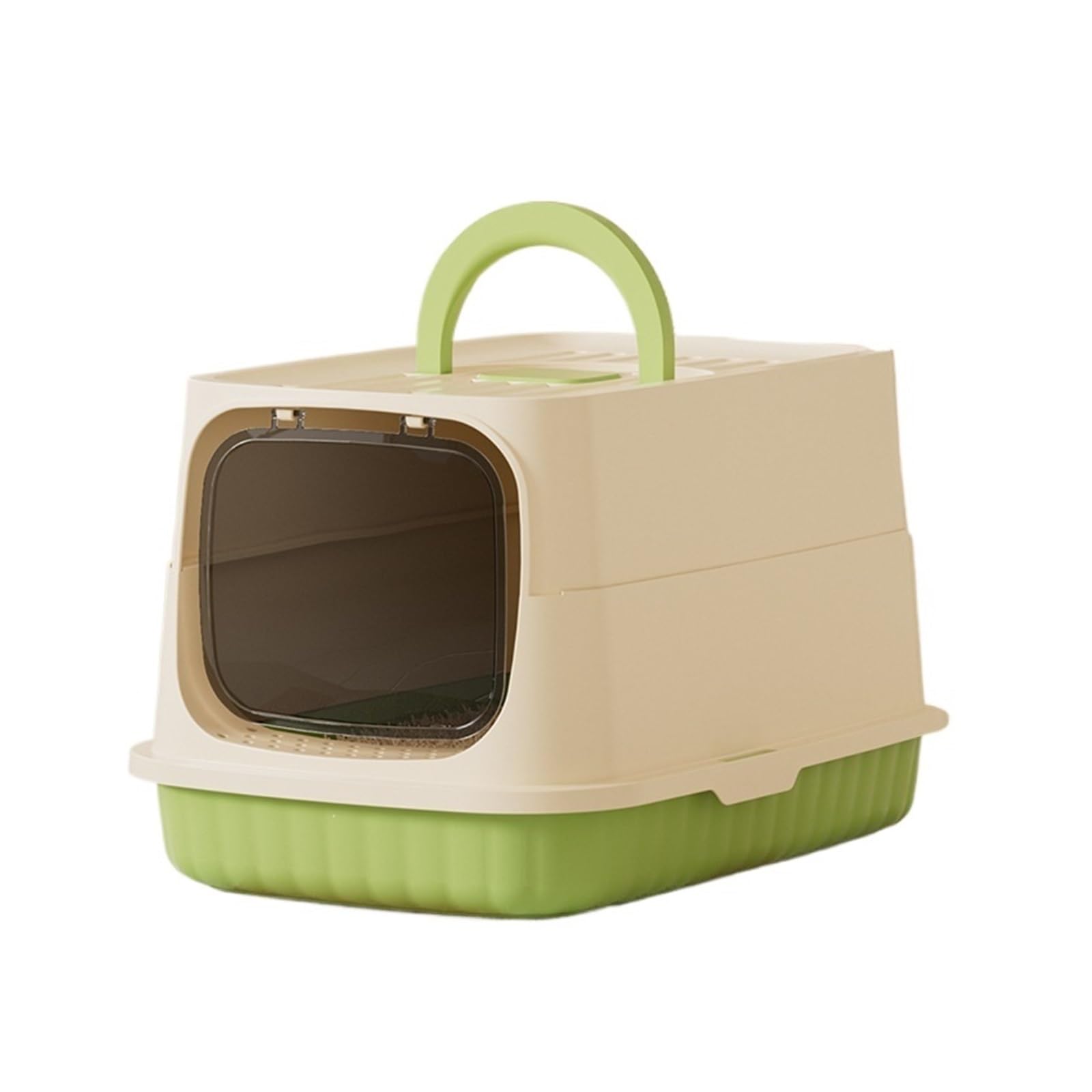 arenero Gato Bandeja de Arena for Gatos Cerrada con asa, Caja de Arena Grande Desmontable for Gatos, antisalpicaduras, fácil Limpieza, for Interiores Grande(Groen)