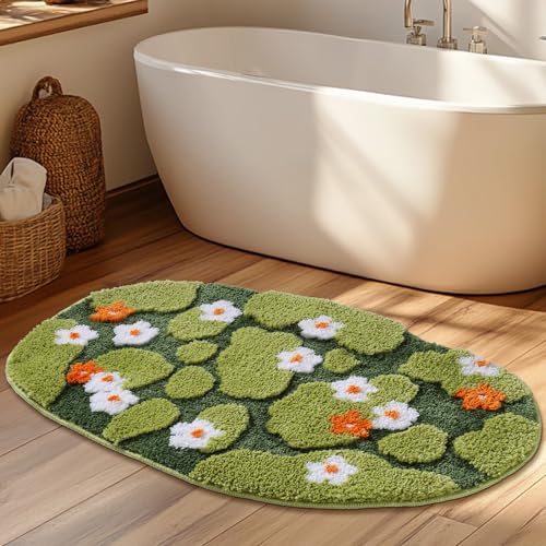 Naoloture Green Floral Moss Bathroom Runner Rugs Bath Mat Cute Rug 24"x48"