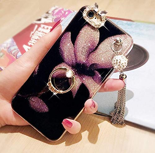 Inspirationc iPhone 6 Plus Crystal TPU Case, Diamond iPhone 6S Plus Case Bling Glitter Rhinestone Soft Silicone Rubber Bumper Case with 360 Ring Stand Holder for iPhone 6 Plus/6S Plus--Pendant Lily